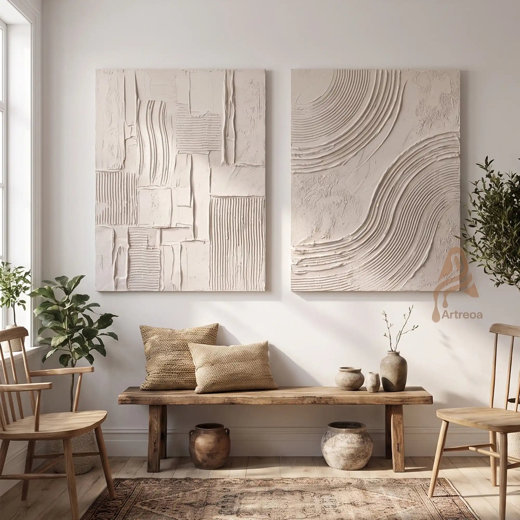 Ivory Linear Dualism Diptych ID90