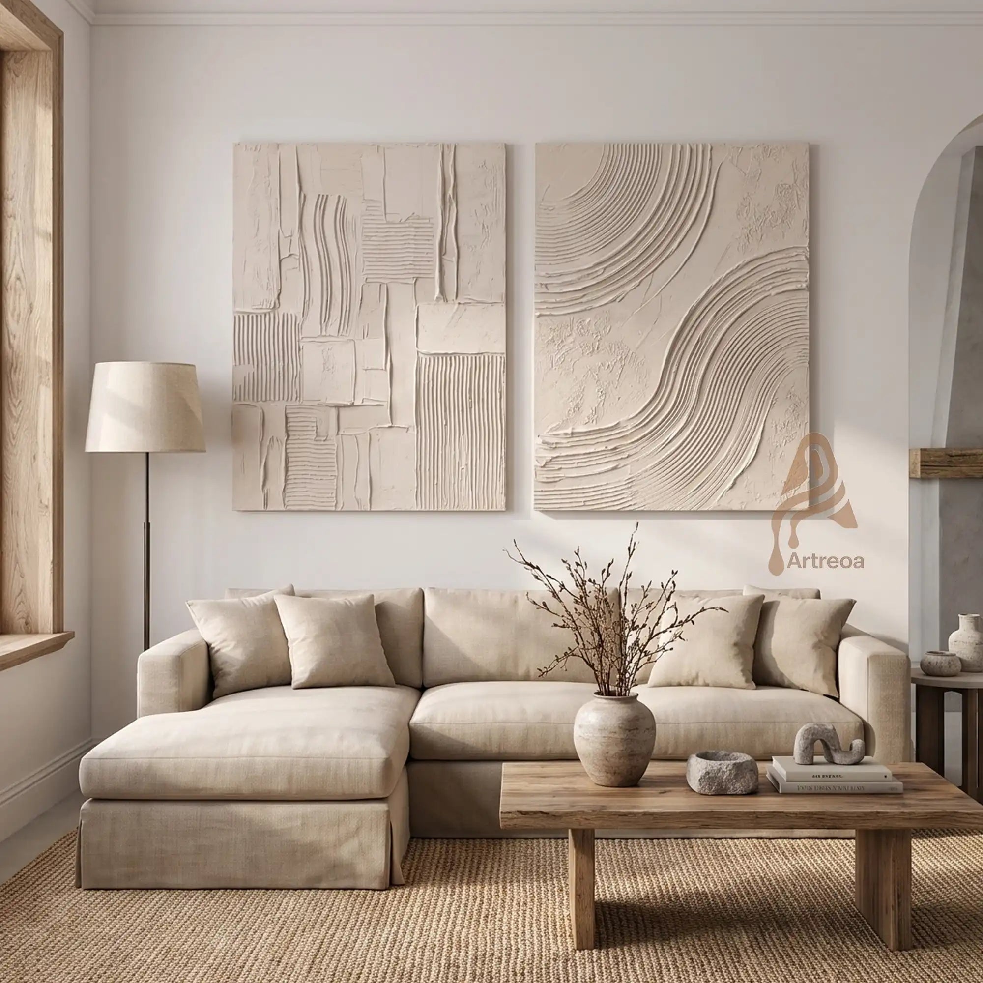Ivory Linear Dualism Diptych ID90